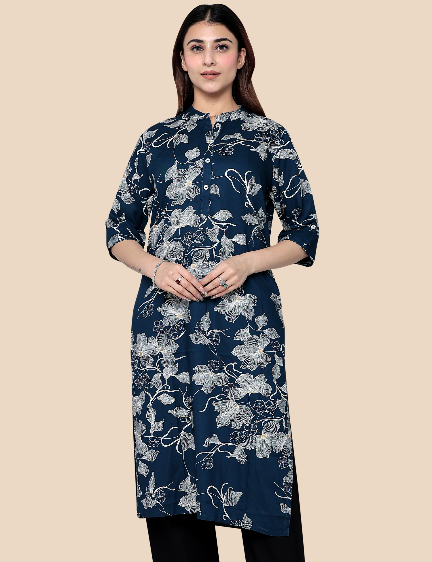 Indigo blue printed cotton kurti for women