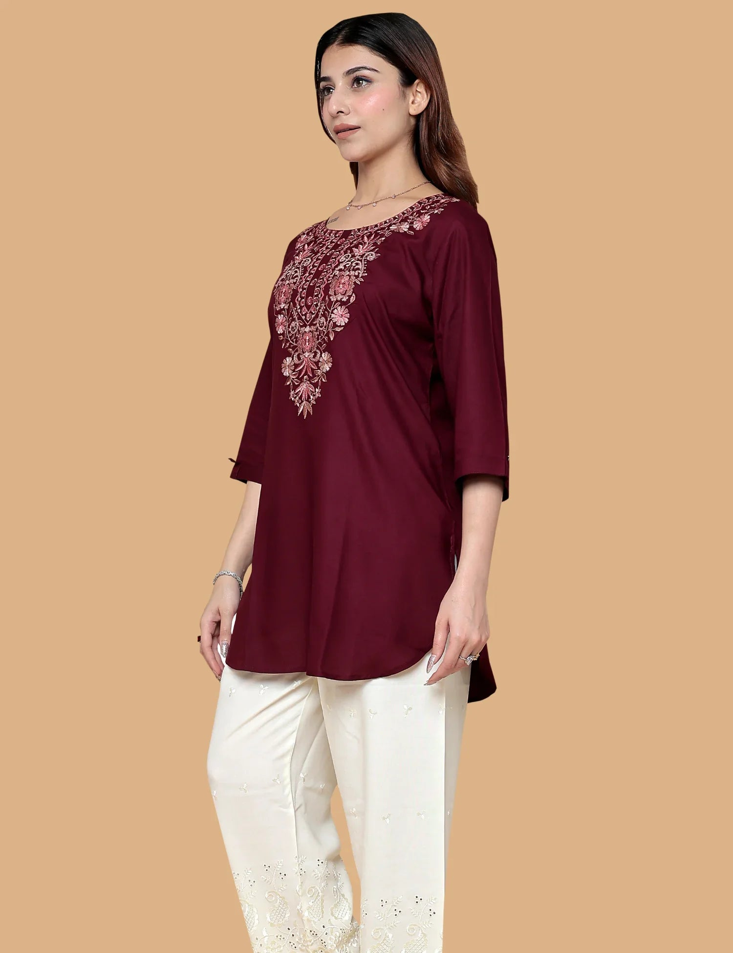 Red printed kurti - front view