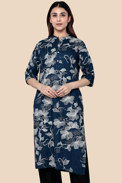 Indigo Blue Printed Cotton Kurti for Women