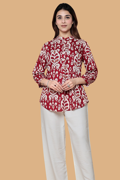 Red Printed Cotton Short Kurti