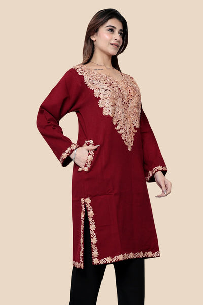 Red Kashmiri Phiran for Women - Aari Embroidery