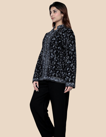 Black woolen short coat - front view