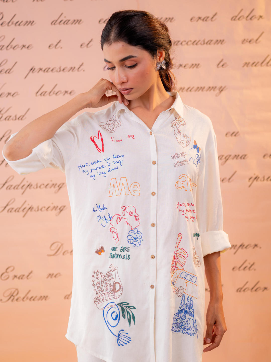 White Linen Co-Ord Set - front view