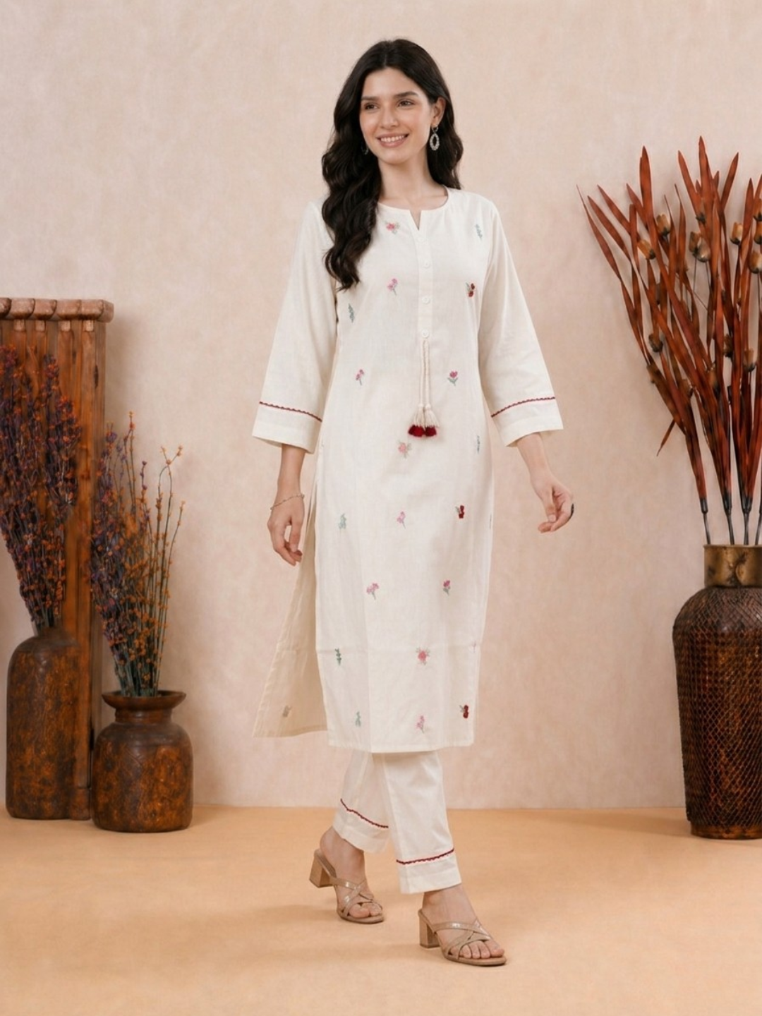 White 2-Piece Coord Set with Pakistani Style Embroidery