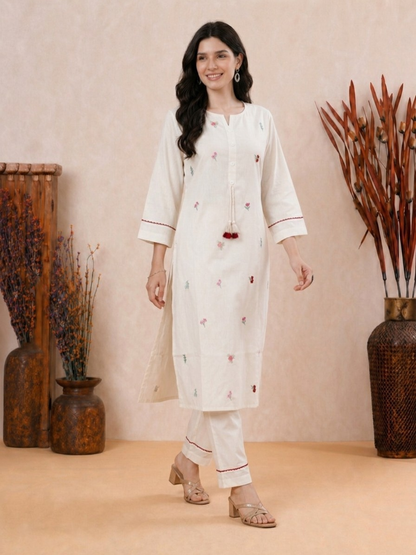 White 2-Piece Coord Set with Pakistani Style Embroidery