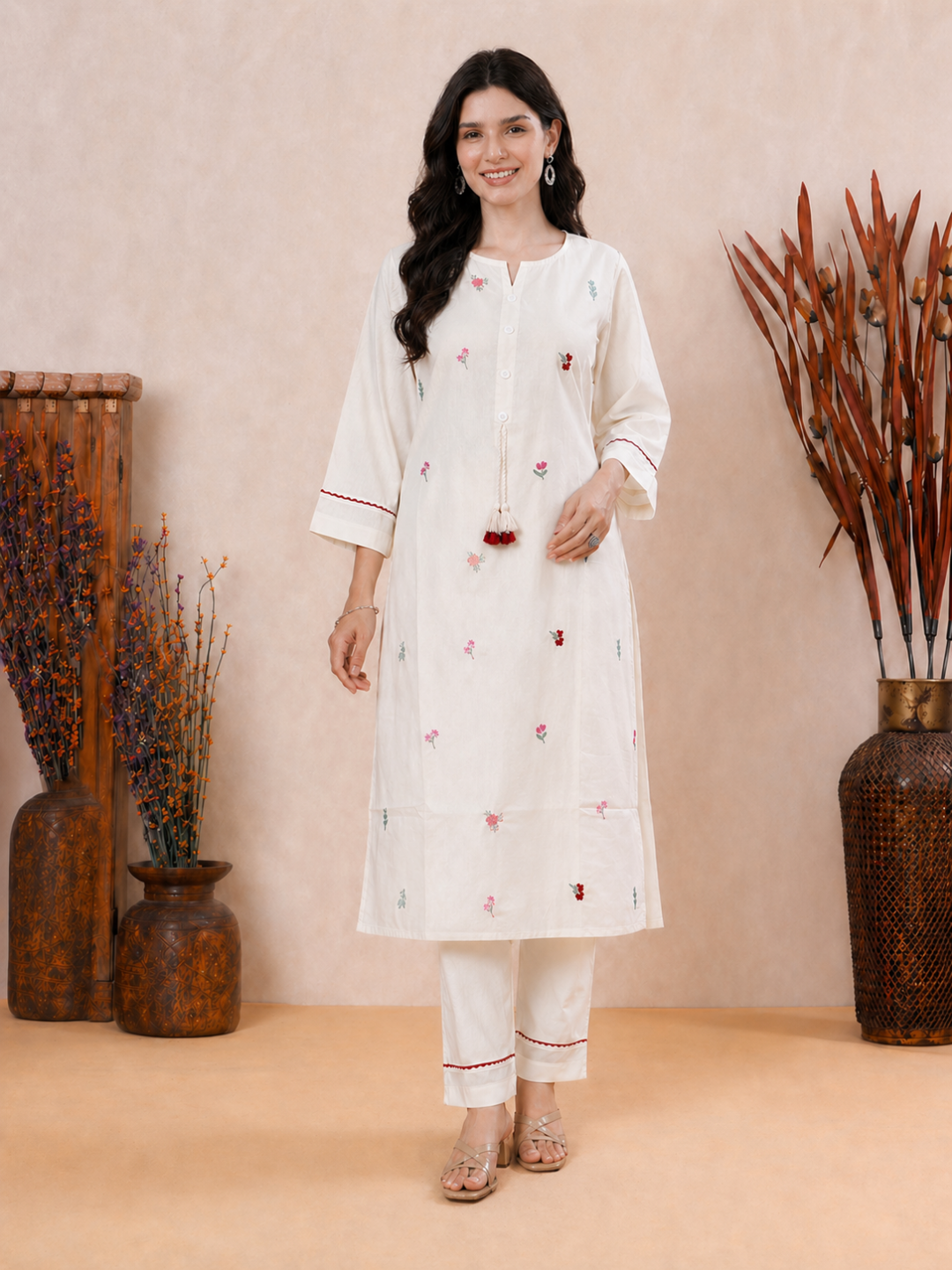 White Pakistani Style Coord Set - front view