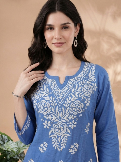 Sky Blue Rayon Kurti - front view