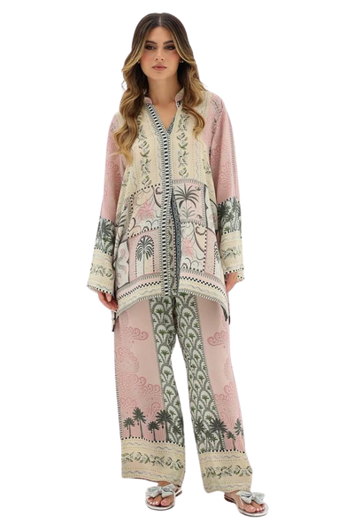 Women's Printed Co-Ord Set – Pink Floral Kurta & Wide Leg Pants