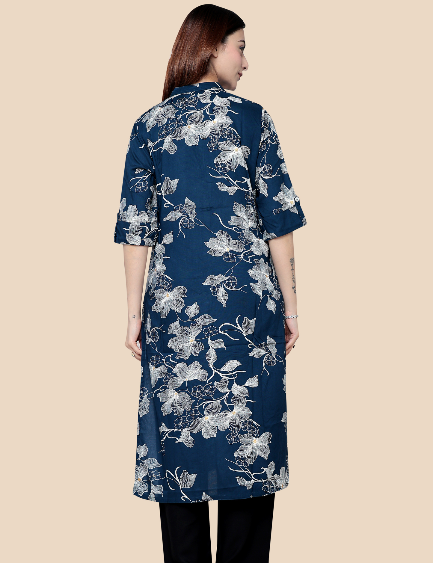 Indigo blue printed kurti - front view