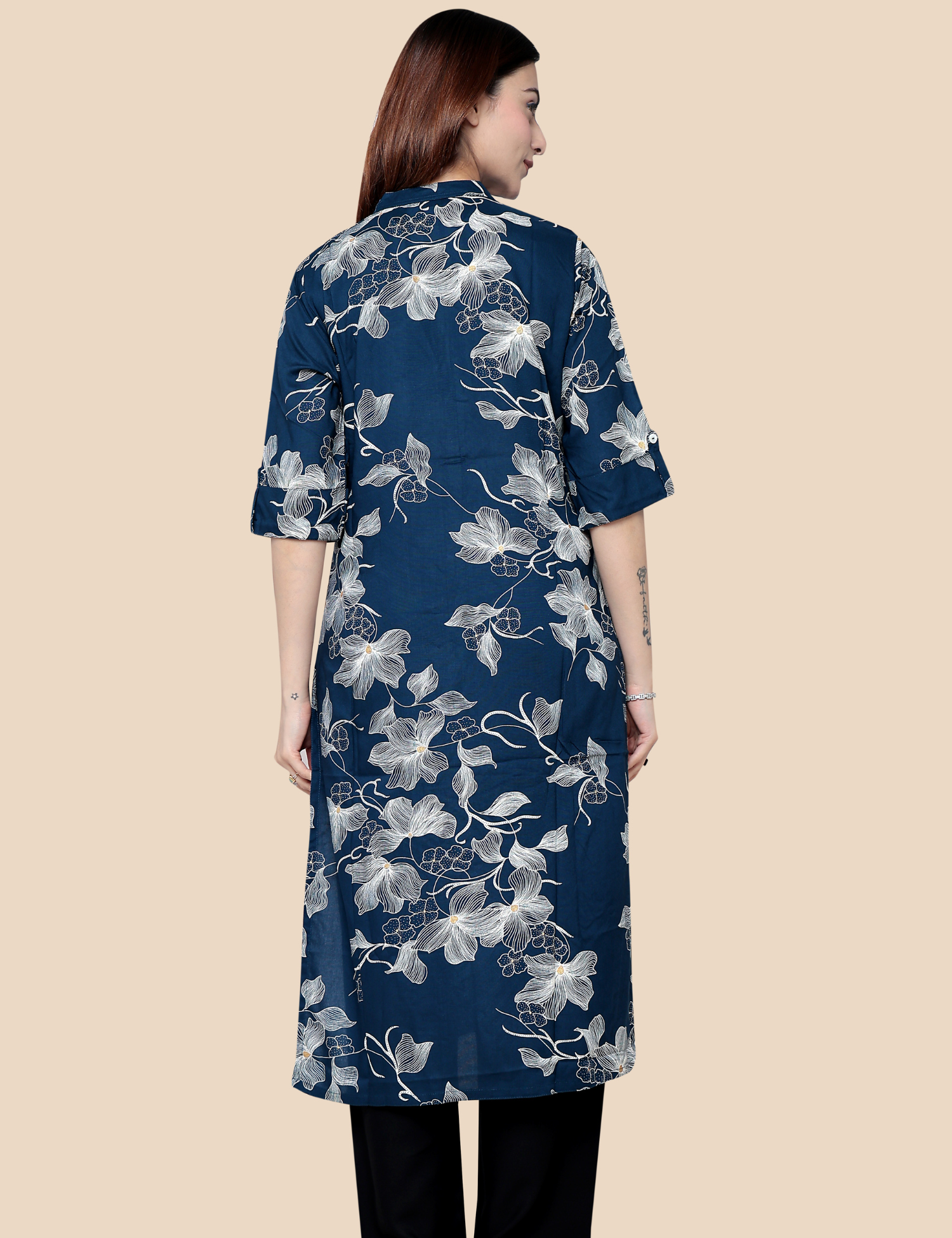 Indigo blue printed kurti - front view