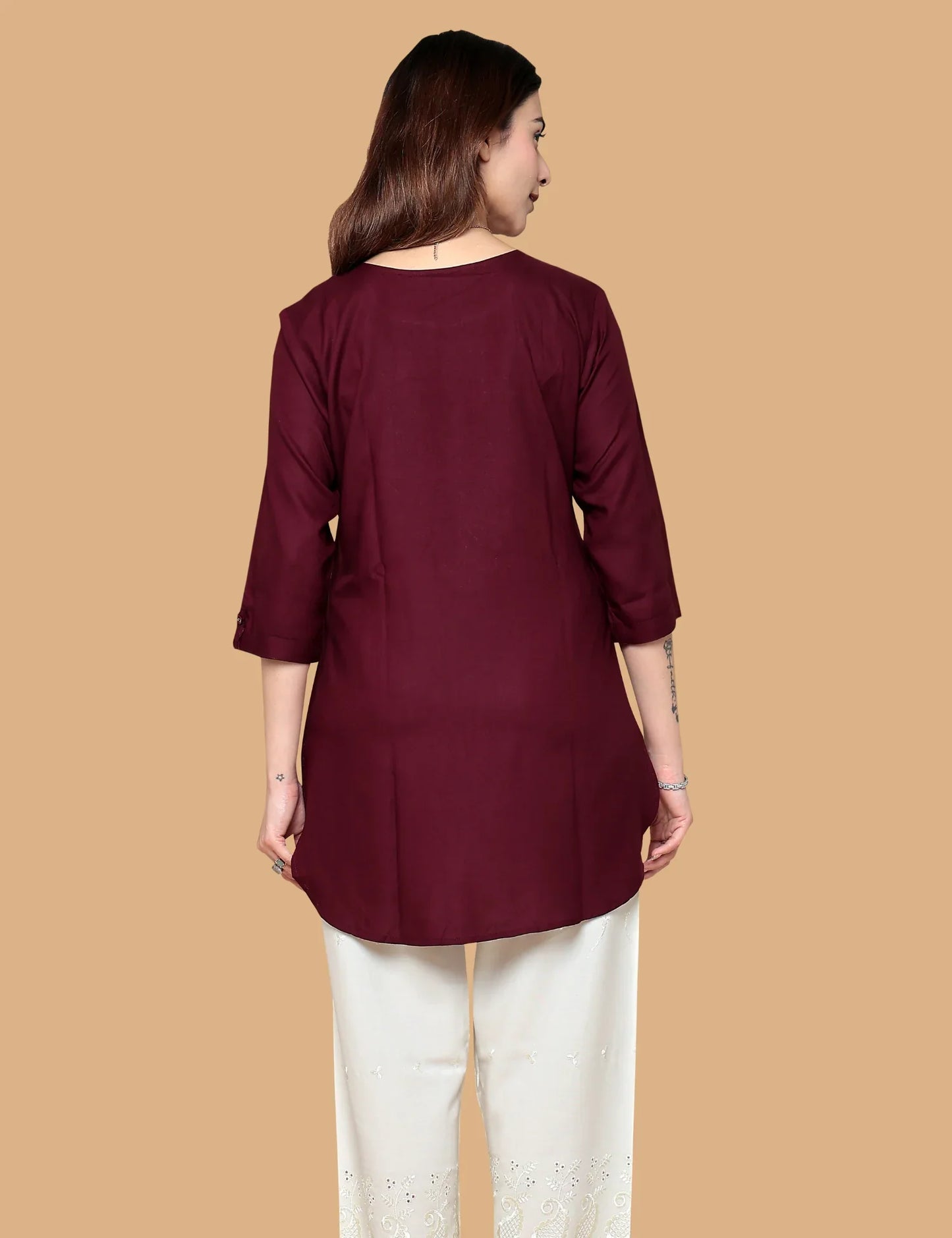 Red printed kurti fabric detail