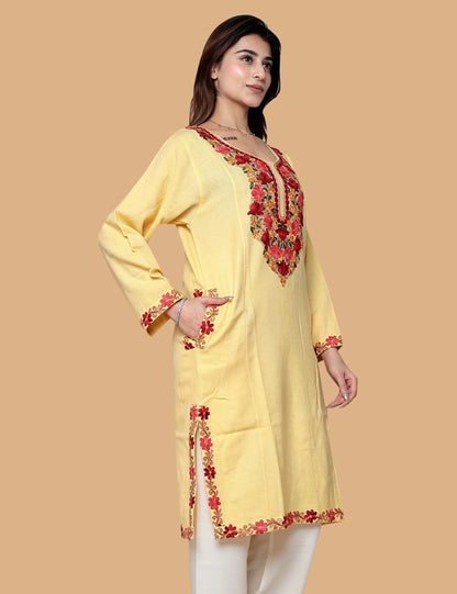 Yellow Kashmiri phiran - front view