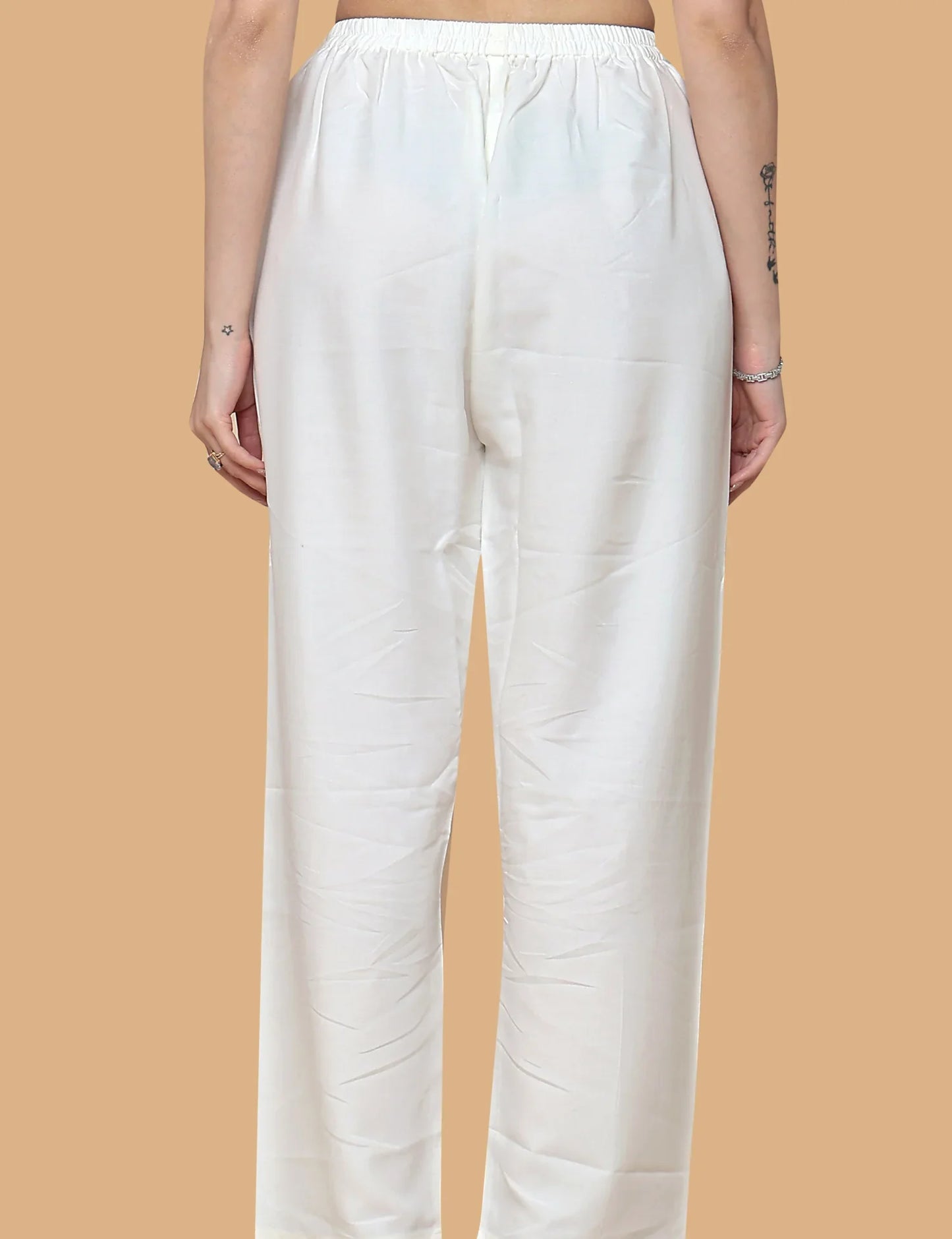 Women’s Cream Plain Cotton Palazzo