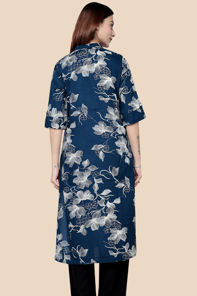 Indigo Blue Printed Cotton Kurti for Women