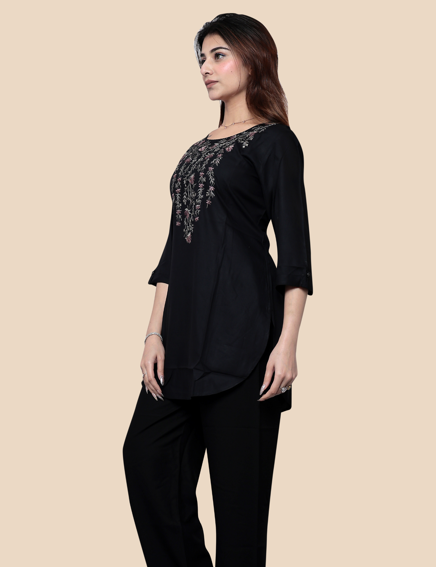 Black embroidered kurti - front view