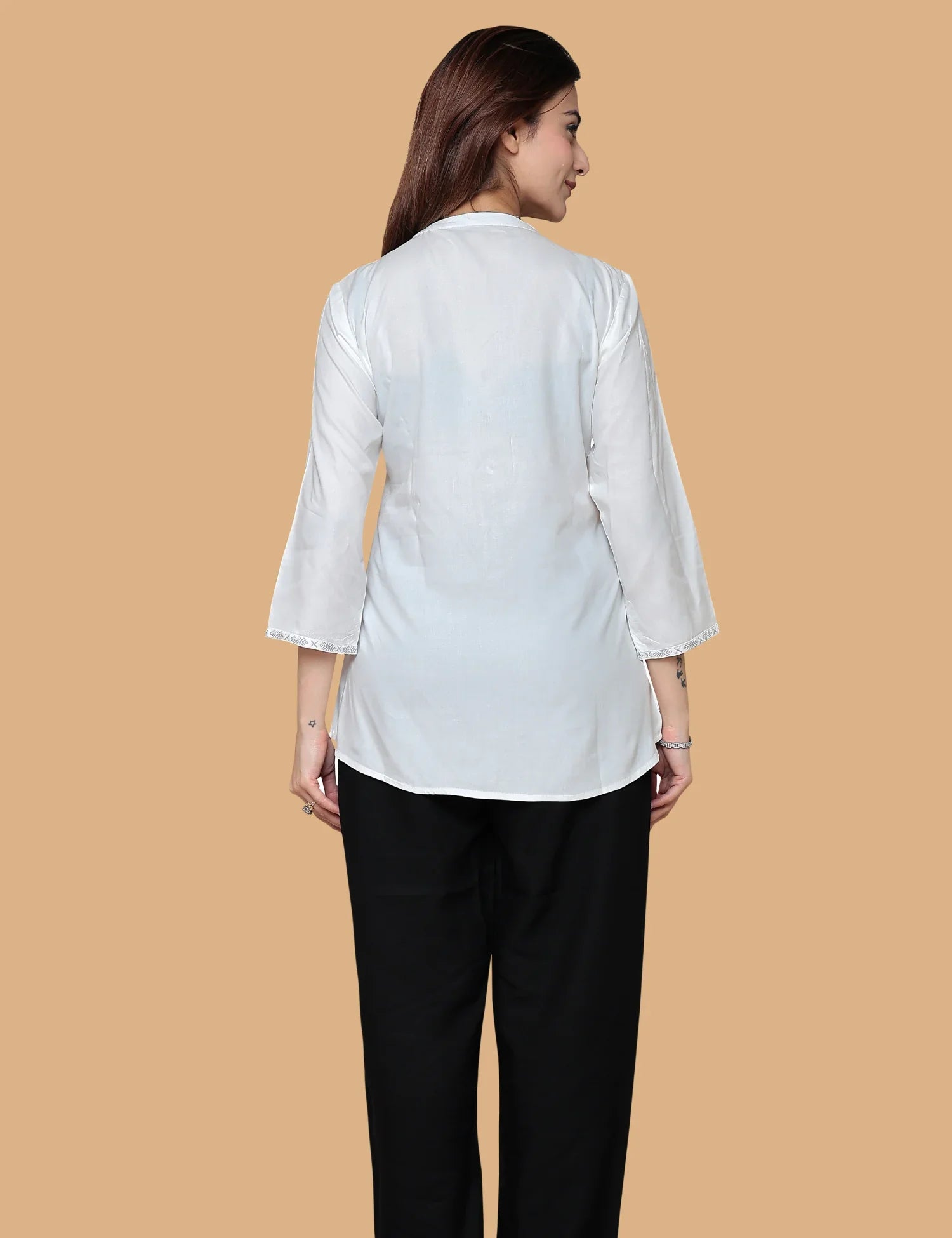 White cotton kurti embroidery detail