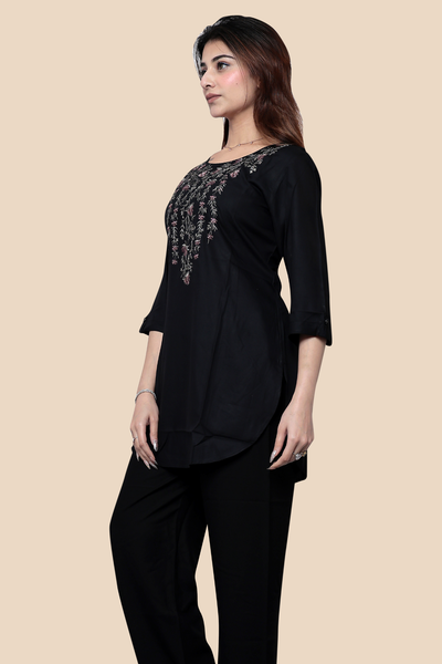 Black Short Embroidered Kurti for Women