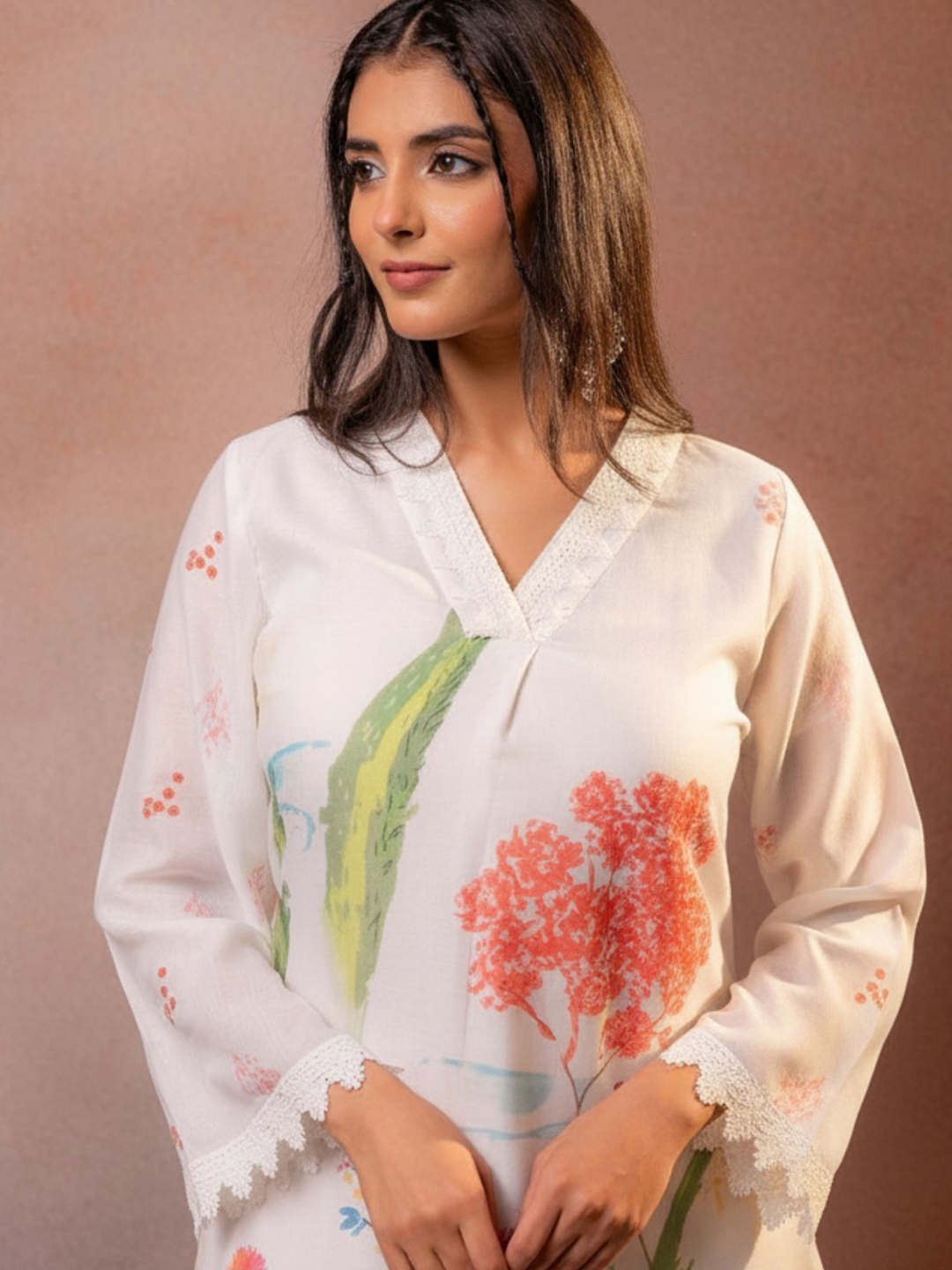 Off White Pure Mal Cotton Printed Co-Ord Set for Women