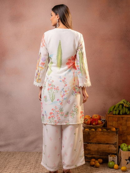 Off White Pure Mal Cotton Printed Co-Ord Set for Women
