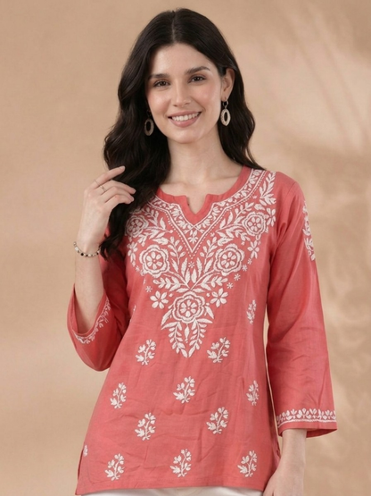 Peach Rayon Kurti - front view