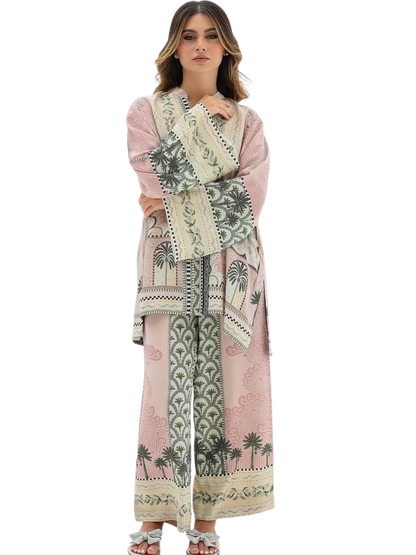 Women's Printed Co-Ord Set – Pink Floral Kurta & Wide Leg Pants