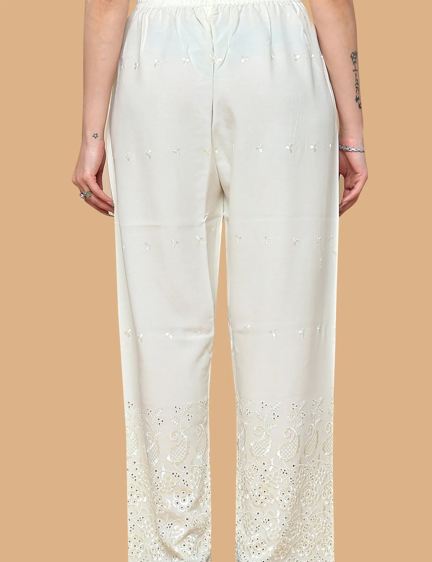 Cream Cotton Palazzo with Embroidery