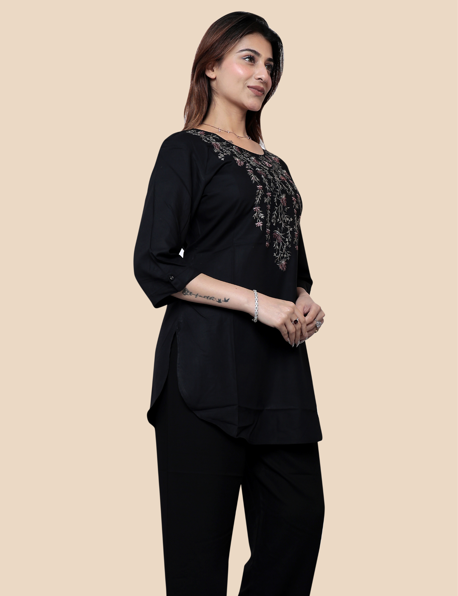 Black kurti embroidery detail