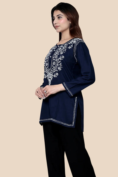 Elegant Navy Blue Short Embroidered Kurti for Women