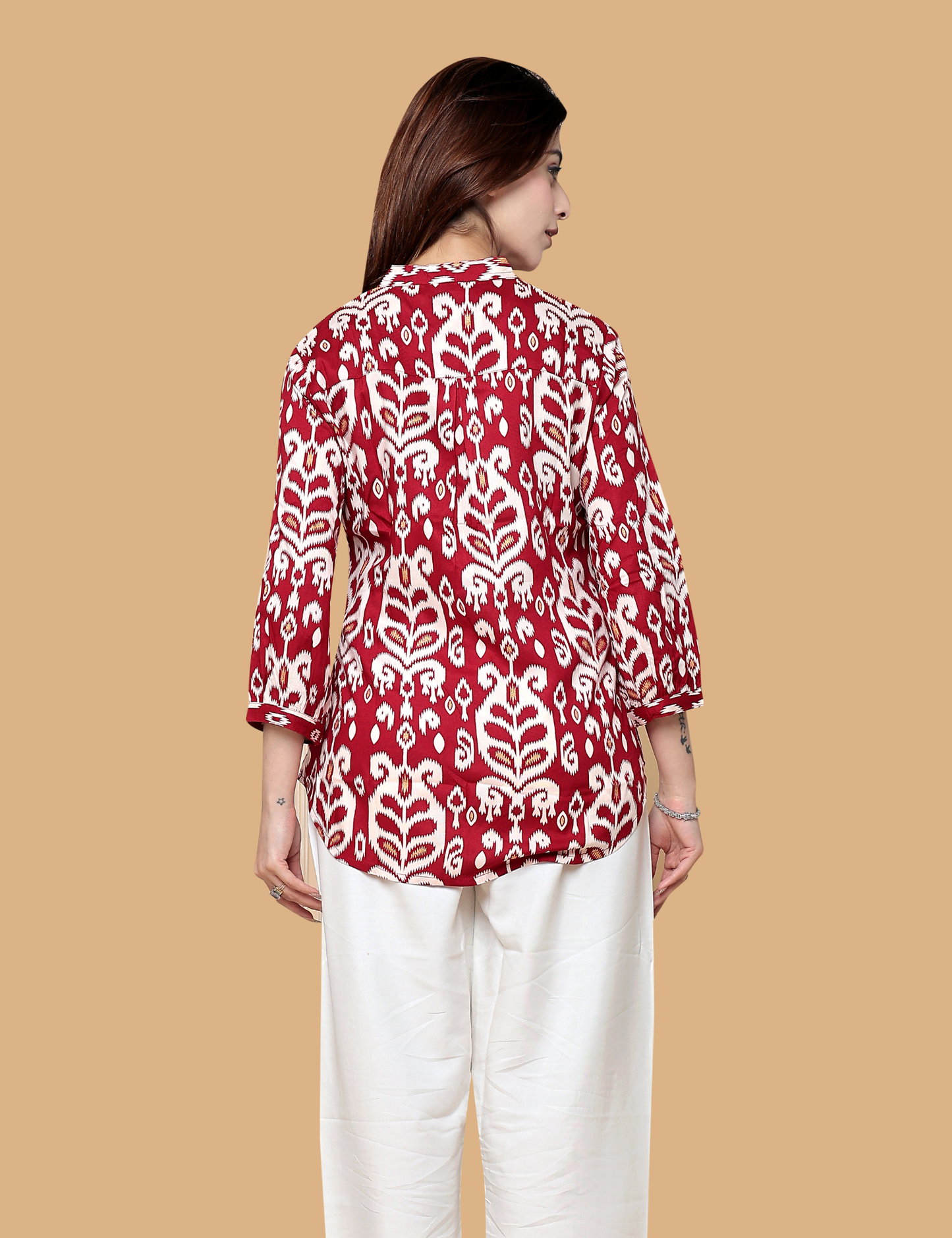 Red Printed Cotton Short Kurti