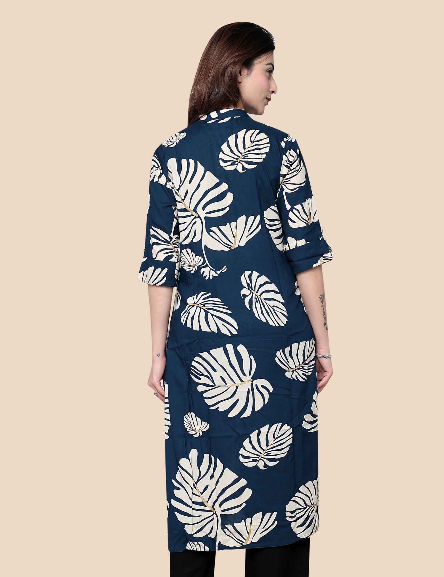 Navy Blue Printed Long KURTI