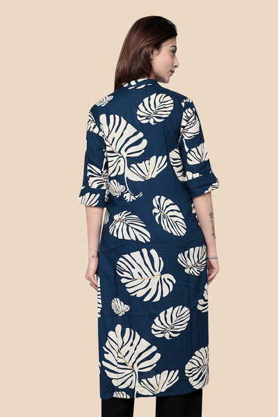 Navy Blue Printed Long Kurti