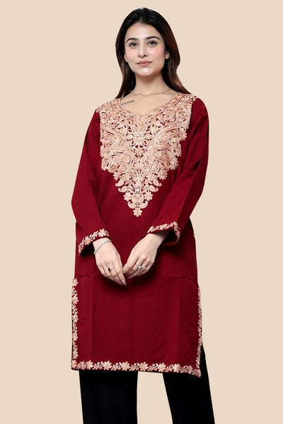 Red Kashmiri Phiran for Women - Aari Embroidery