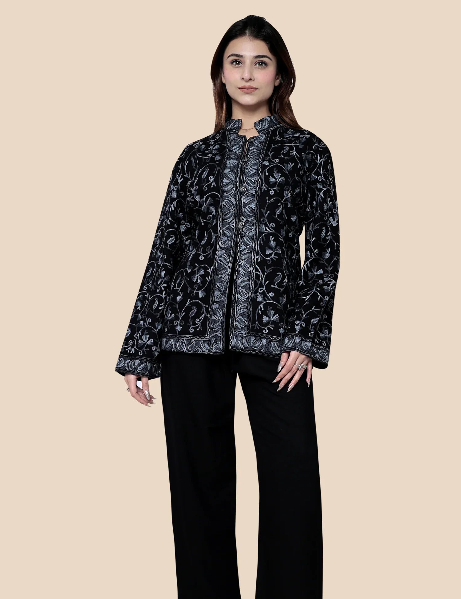 Black woolen short coat for women