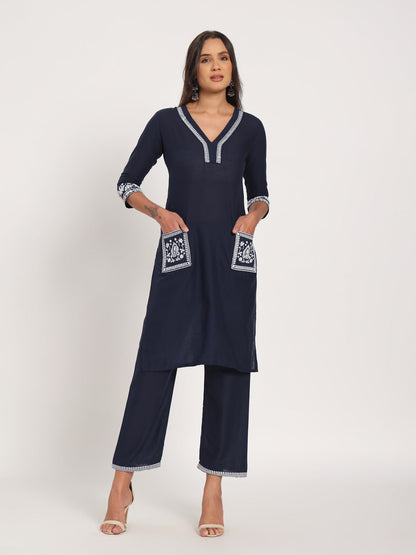 Classic Navy Cotton Kurti Set