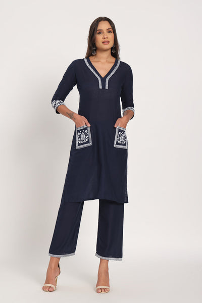 Classic Navy Cotton Kurti Set