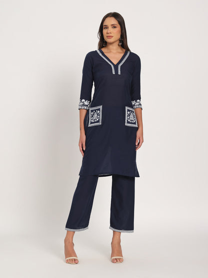 Classic Navy Cotton Kurti Set