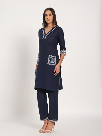 Classic Navy Cotton Kurti Set
