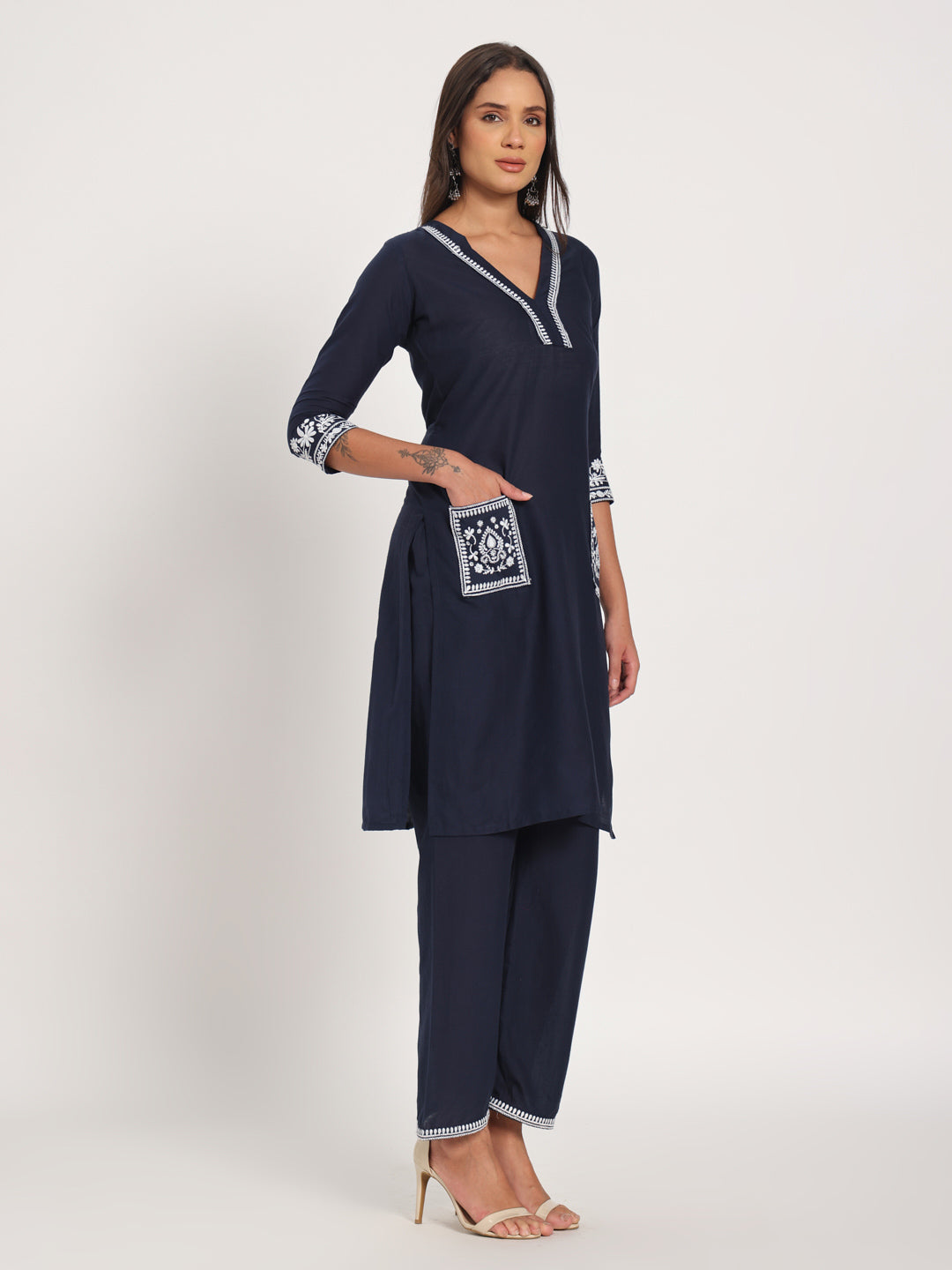 Classic Navy Cotton Kurti Set