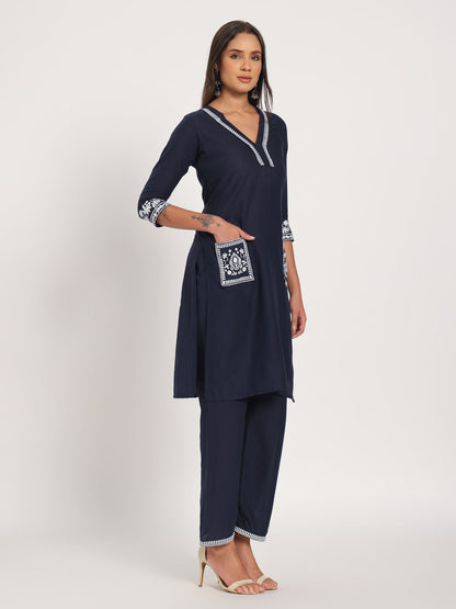 Classic Navy Cotton Kurti Set