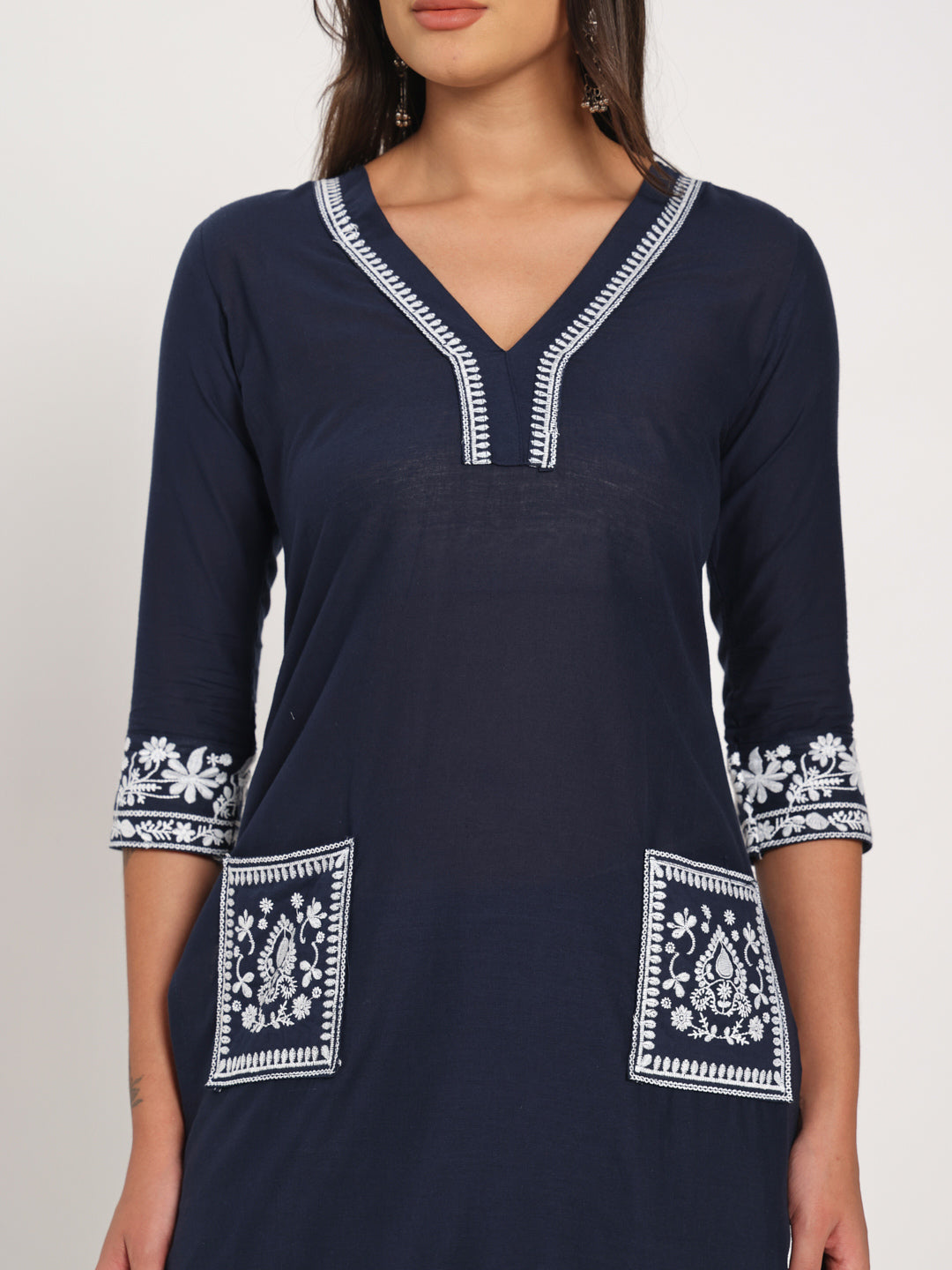 Classic Navy Cotton Kurti Set