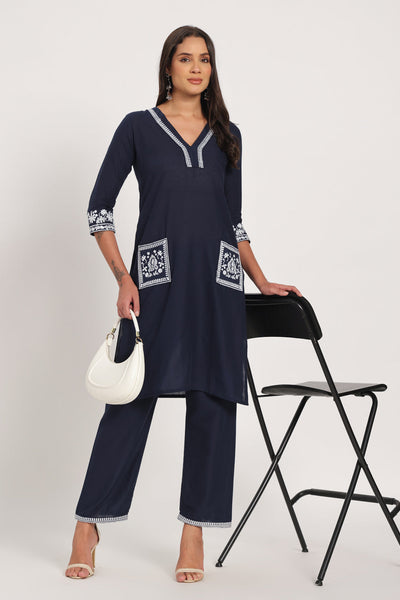 Classic Navy Cotton Kurti Set