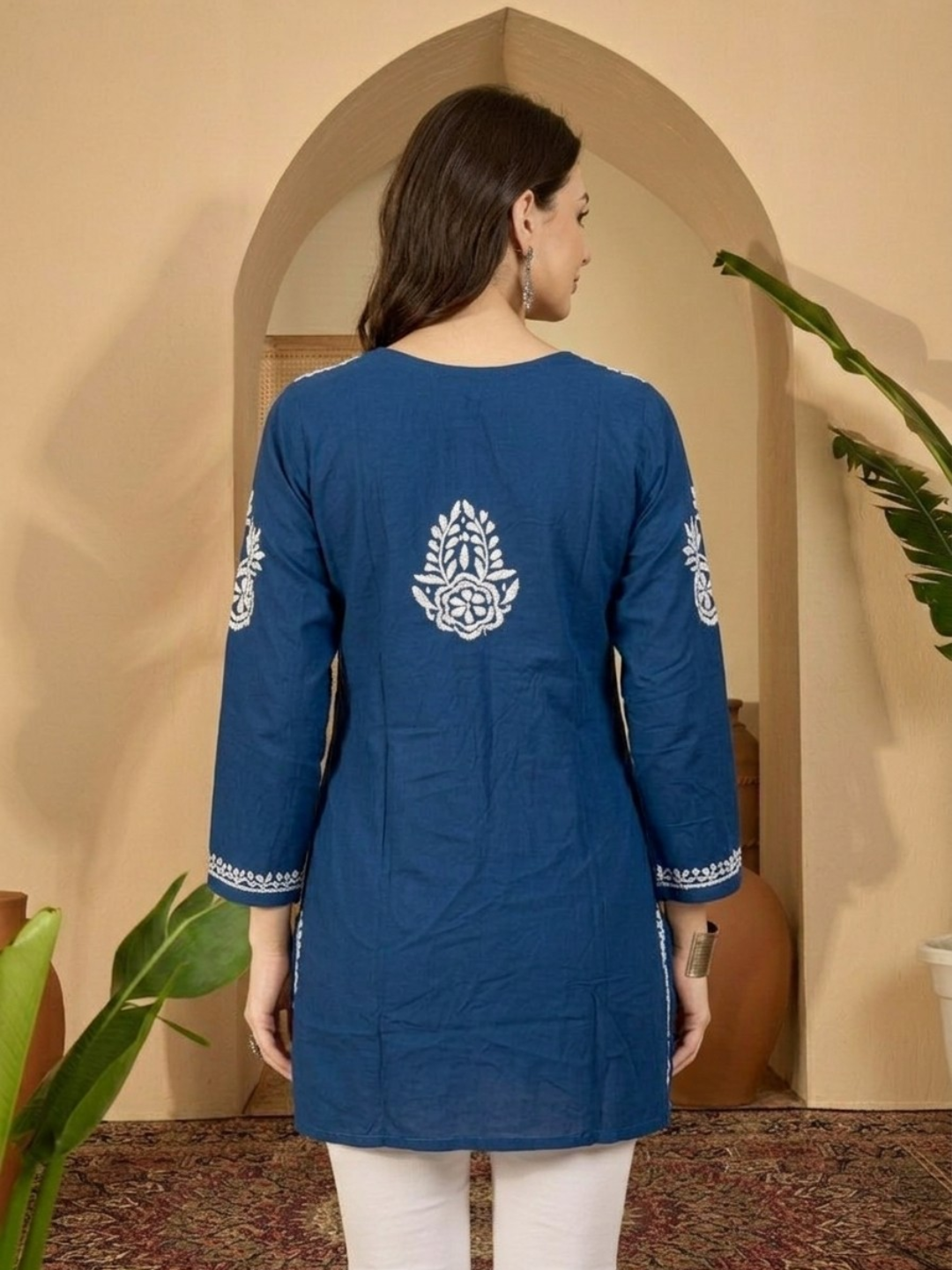 Royal blue rayon kurti back view