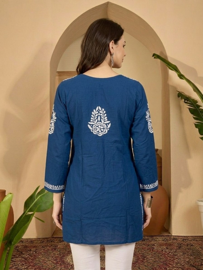 Royal blue rayon kurti back view