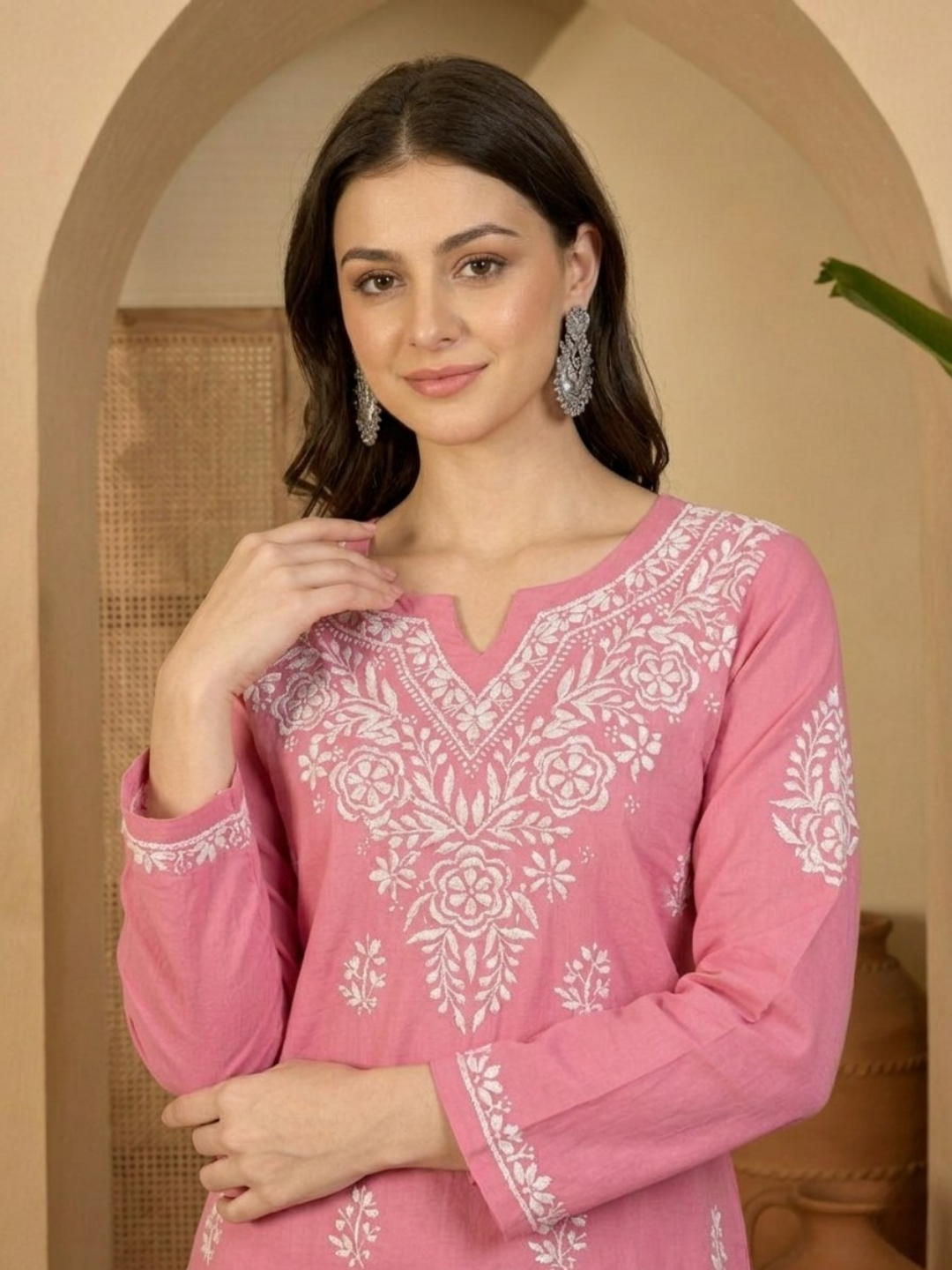 Pink Rayon Kurti - front view