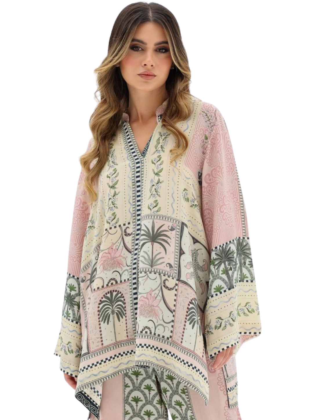 Women's Printed Co-Ord Set – Pink Floral Kurta & Wide Leg Pants