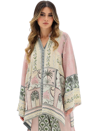 Women's Printed Co-Ord Set – Pink Floral Kurta & Wide Leg Pants