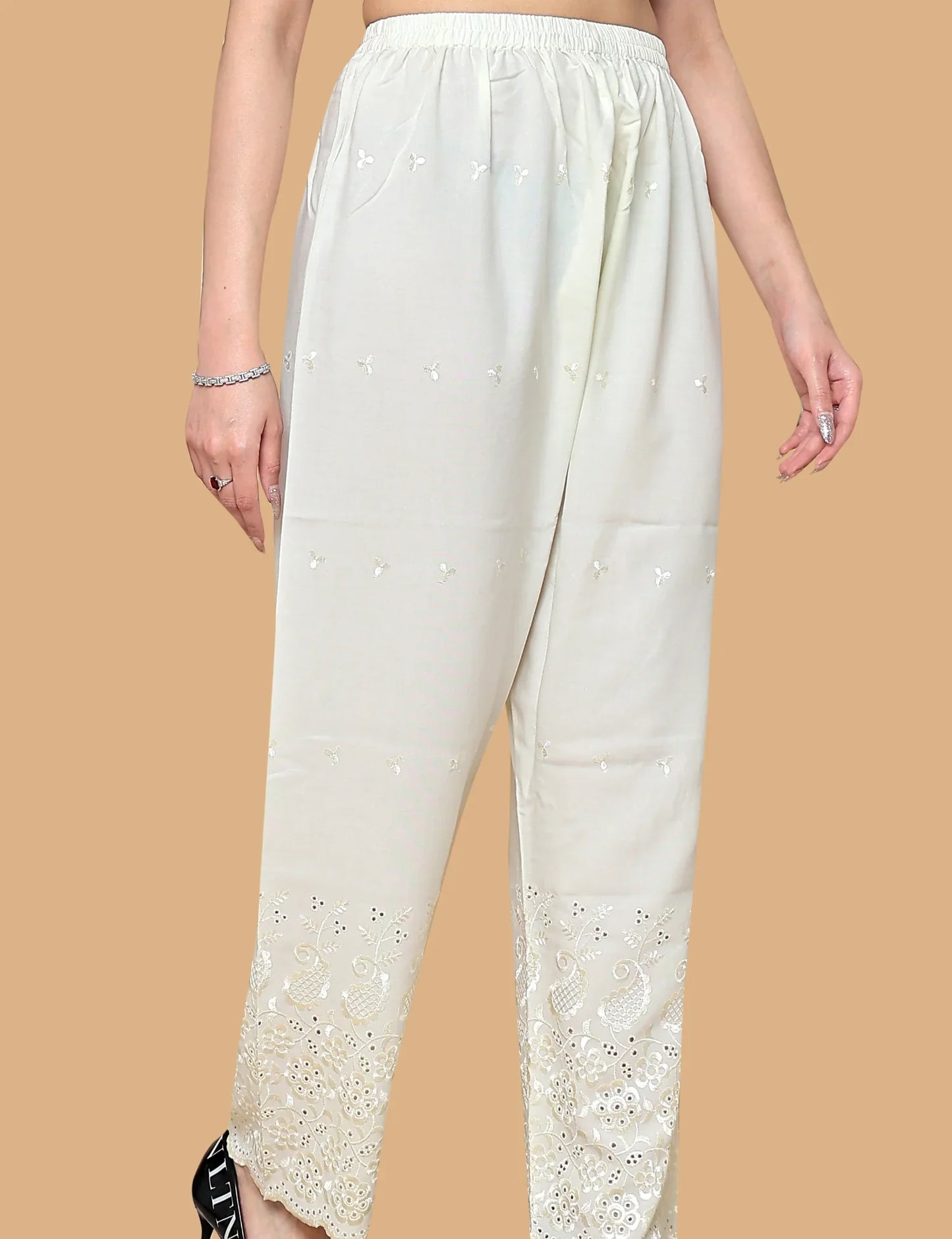 Cream Cotton Palazzo with Embroidery