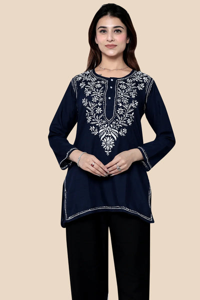 Elegant Navy Blue Short Embroidered Kurti for Women