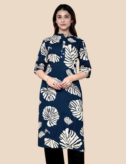 Navy Blue Printed Long Kurti