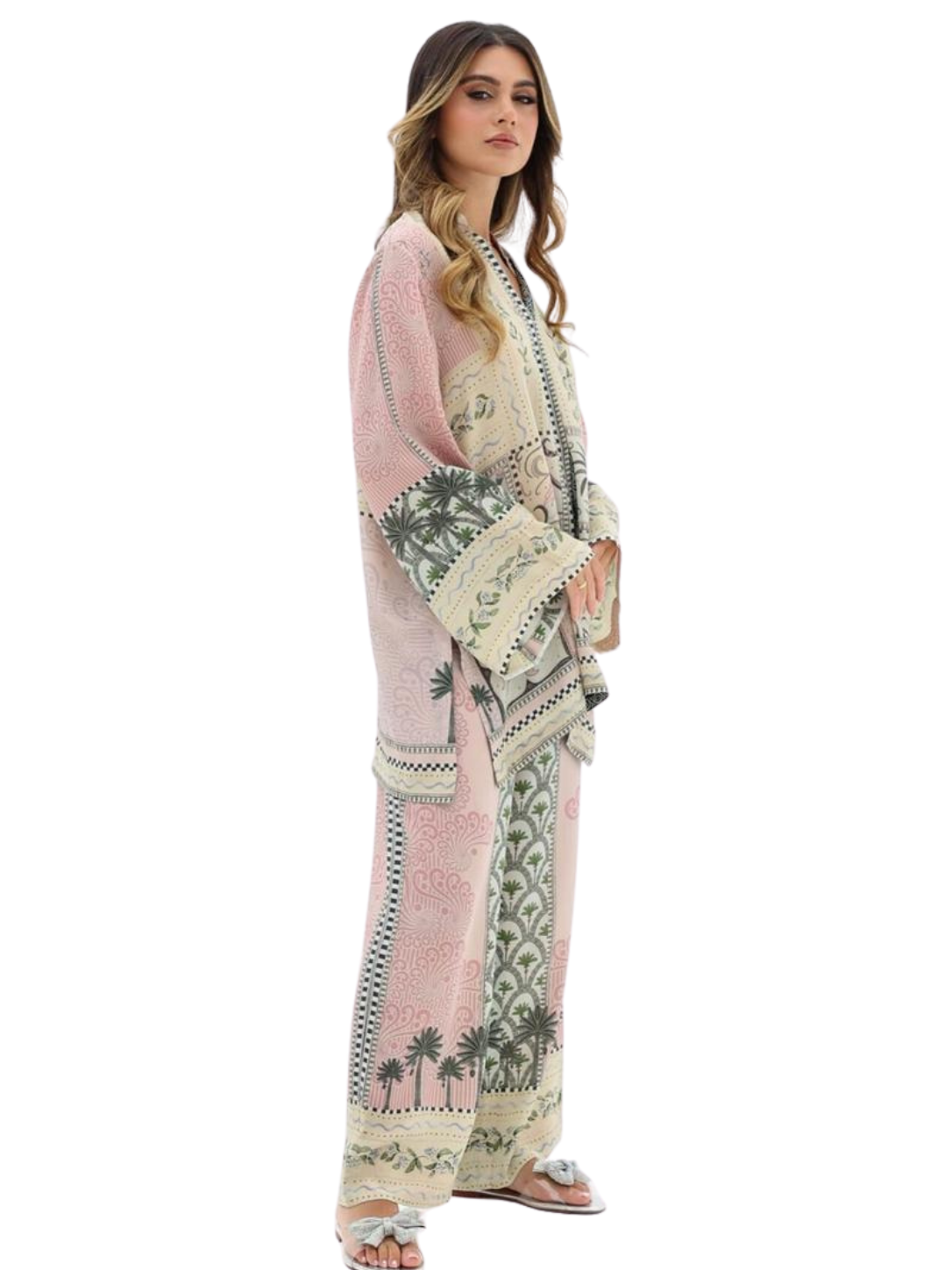 Women's Printed Co-Ord Set – Pink Floral Kurta & Wide Leg Pants